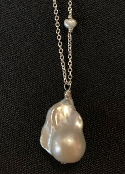 Large Baroque Pearl Pendant On Mid Length Sterling Silver Chain A