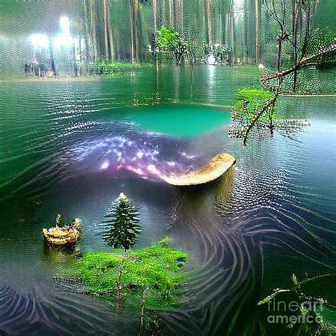 magical lake in forest digital art by mina nakamura