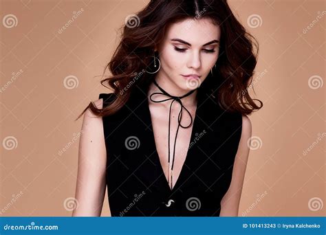 beautiful pretty girl wear black suit jacket and pants stock image image of brunette date