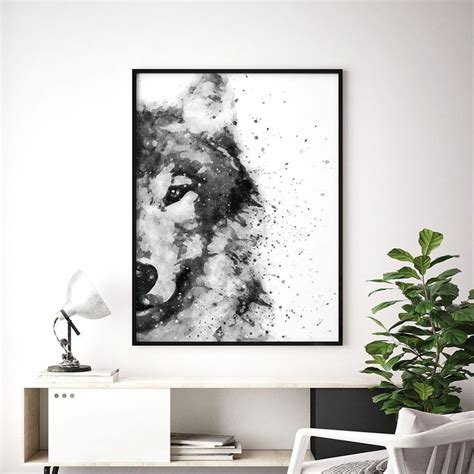 Black And White Abstract Wolf Painting Poster Black And White