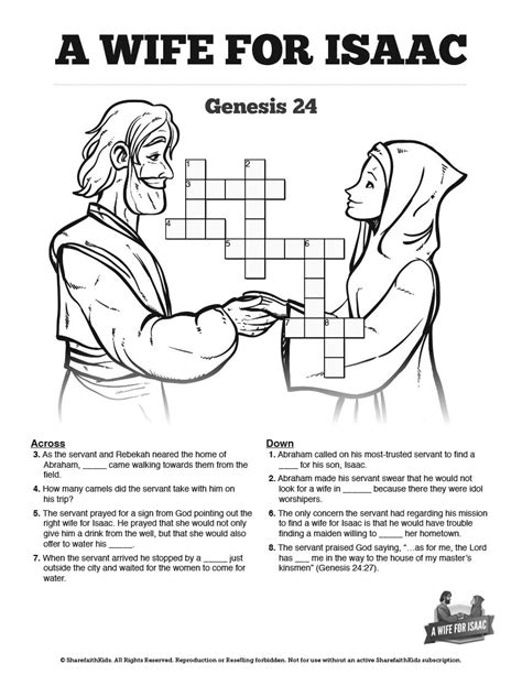 Genesis 24 Isaac And Rebekah Sunday School Crossword Puzzles Sunday School Crossword Sunday