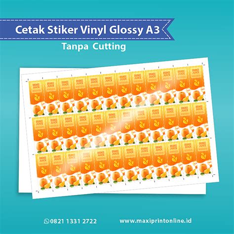 Cetak Stiker Label Vinyl Glossy Tanpa Cutting Cetak Stiker Label A3