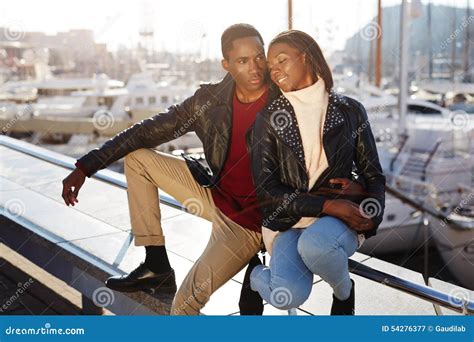 Embracing Black Couple Enjoying Time Spending Together Stock Image