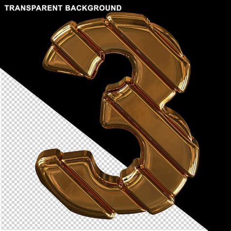 Premium Psd Gold Numbers With Diagonal Straps 3d Number 3