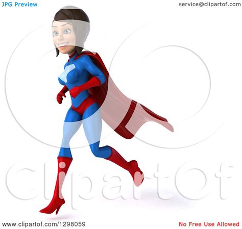 Clipart Of A 3d Young Brunette White Female Super Hero Running To The
