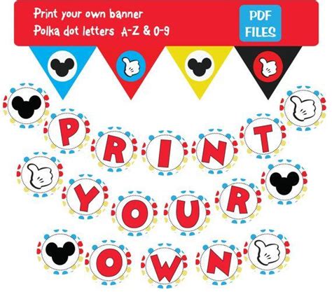 Mickey Mouse Banner Diy Instant Download Letters A Z Numbers 0 9