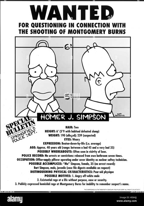 The Simpsons 1989 Present Homer Simpson Wanted Poster Who Shot Mr