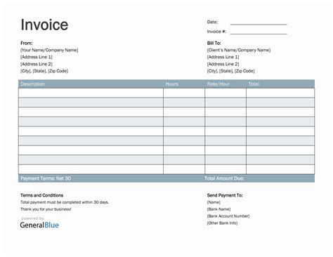 Freelance Hourly Invoice Template In Word Basic
