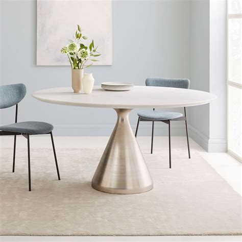 Silhouette Pedestal Round Dining Table White Marblebrushed Nickel