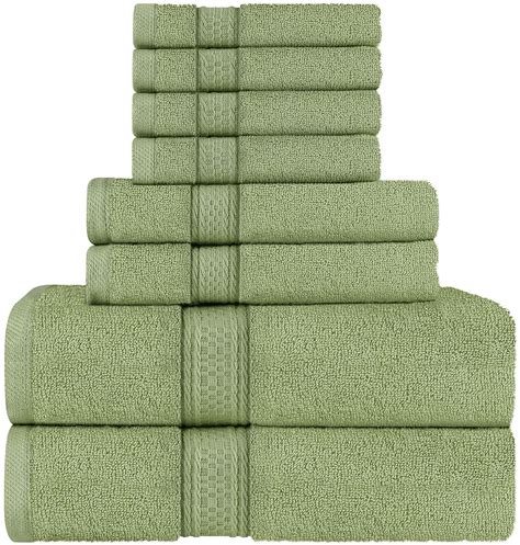 Cotton Bath Towel Set Sage Green 8 Piece Includes 2 Bath Towels 2