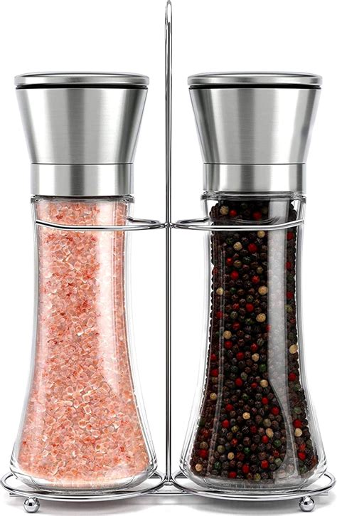 Original Stainless Steel Salt And Pepper Grinder Set With Stand Tall