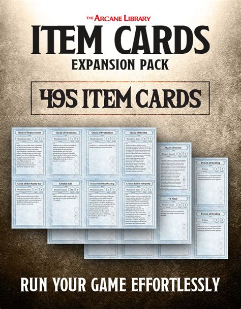 Item Cards Expansion Pack 495 Pre Filled Magic Items 5e The Arcane