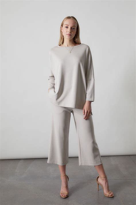 Mia Sanded Jersey Oversized Tunic Top And Cropped Pants Clothes