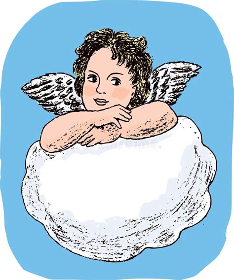 Vector Drawing Of Angel On Cloud In Sky Stock Vector Illustration Of