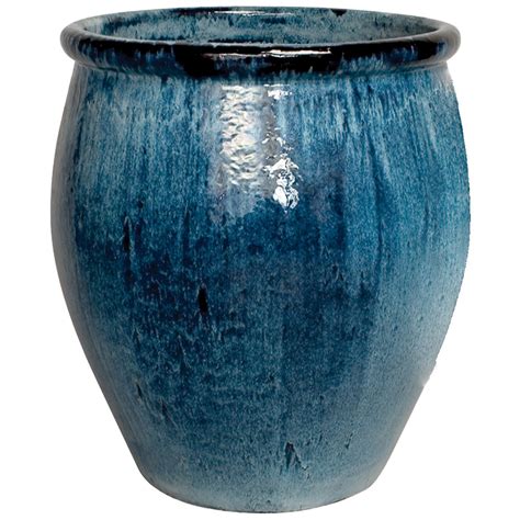 Large Glazed Ceramic Planter - Blue