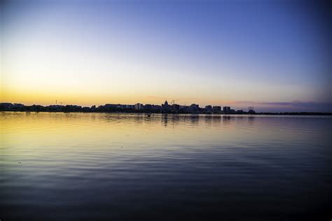 Far Skyline Of Madison Wisconsin Across Lake Monona Image Free