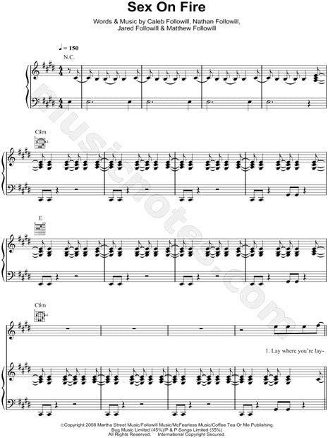Kings Of Leon Sex On Fire Sheet Music In E Major Transposable Free