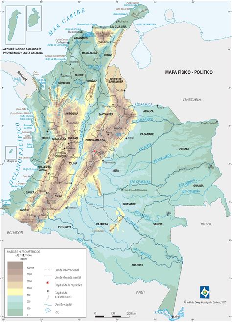 A través de un mapa económico de colombia, se puede ver la producción económica de este país de américa del sur, siendo una útil herramienta para mejorar algunas zonas que se encuentren bajas en producción. Mapa físico con ríos de Colombia