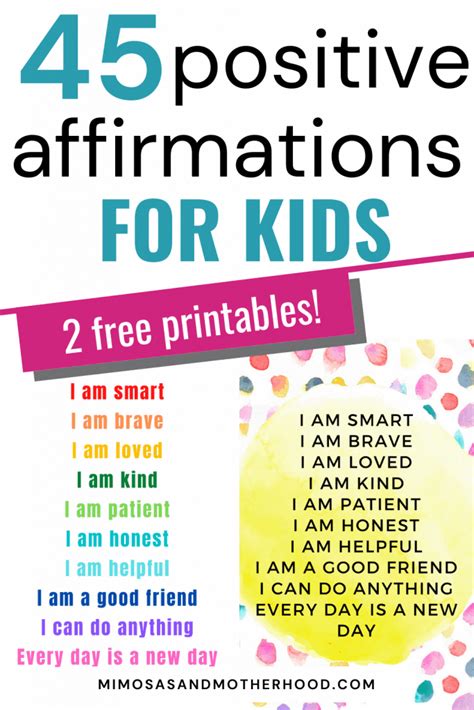 45 Positive Affirmations For Kids Plus Free Printables Mimosas