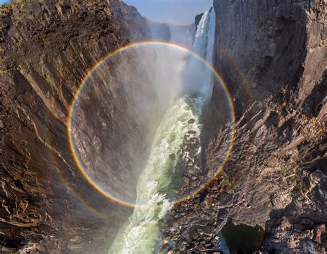 Drone Captures Full Circular Rainbow Inside Victoria Falls