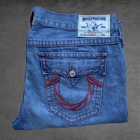 True Religion Mens Blue And Red Jeans Depop