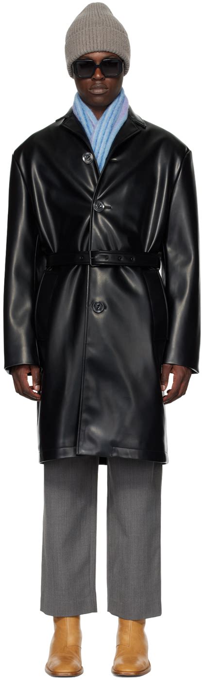 Acne Studios Black Belted Faux Leather Coat Ssense