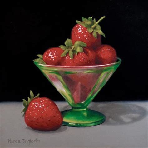 Daily Paintworks Strawberries In Green Glass Original Fine Art