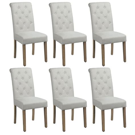 Smile Mart 6pcs Padded Parsons Fabric Upholstered Dining Chairs Beige