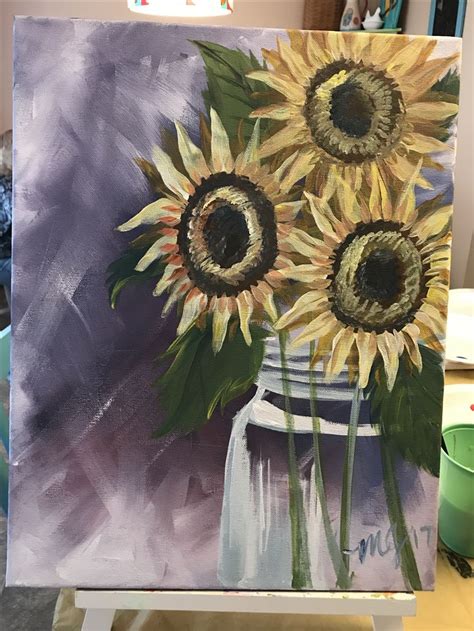 Sunflowers In Mason Jar Paint Night By Marcie Jurkowski Painting