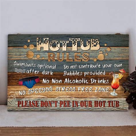 Hot Tub Rules Rectangle Wood Sign Swimming Pool Sign Funny Etsy