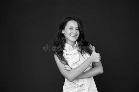 Happy Businesswoman Show Thumb Up Successful Woman In White Shirt Business Success Stock Image