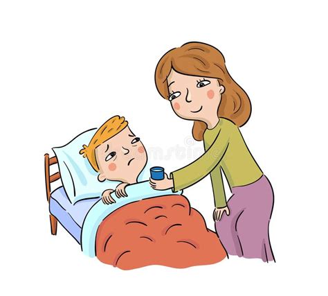 La Madre Da Medicinas A Su Hijo Enfermo Ilustración Del Vector