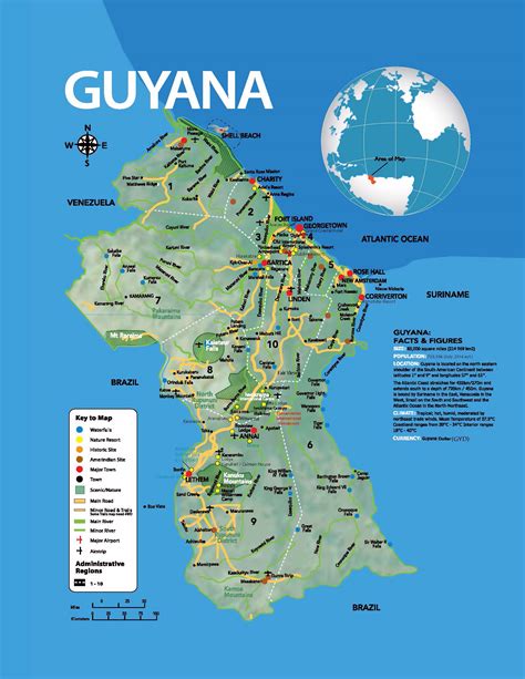 Large Tourist Map Of Guyana With Other Marks Guyana South America