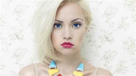 Wallpaper Face Women Model Blonde Long Hair Blue Eyes Mouth