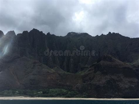Napali Coast Mountains And Cliffs At Kalalau Beach Seen From Pacific