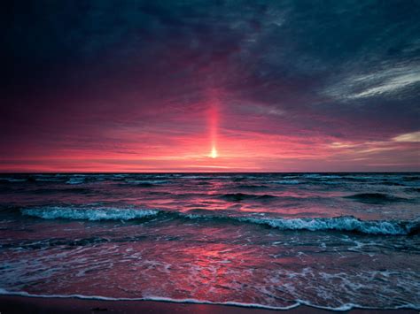 wallpaper decline sea evening waves horizon sky pink gray foam whisper coast beach hd