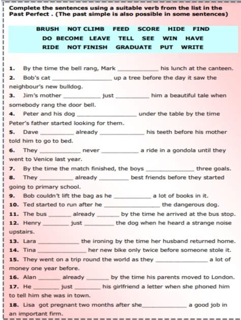 Complete The Sentences Using A Suitable Verb From The List In Thepast