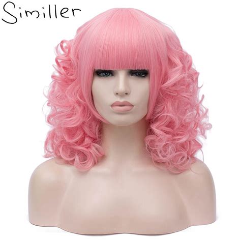 Similler Hot Pink Synthetic Curly Short Hair Wig For Women Fluffy