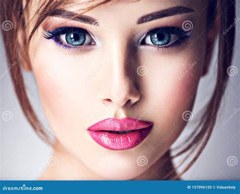 Attractive Young Woman With Beautiful Big Blue Eyes Stock Photo Image