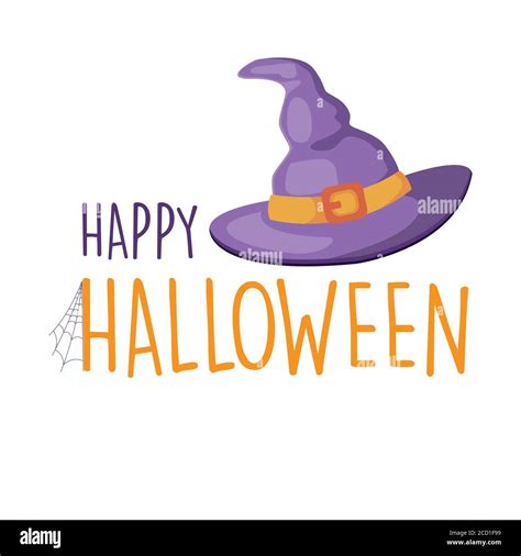 Happy Halloween Purple Witch Hat Vector Illustration Background Stock