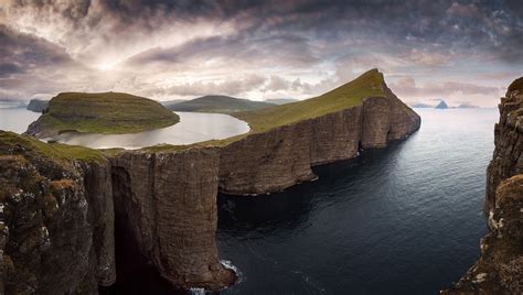 Nature Photography Landscape Cliff Sea Mountains Island Clouds Sunset Faroe Islands