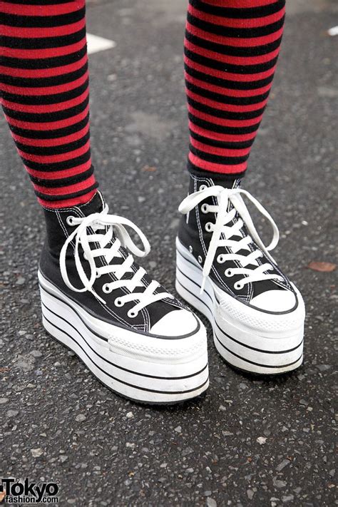 striped socks nadia harajuku platform converse on the street in tokyo platform converse