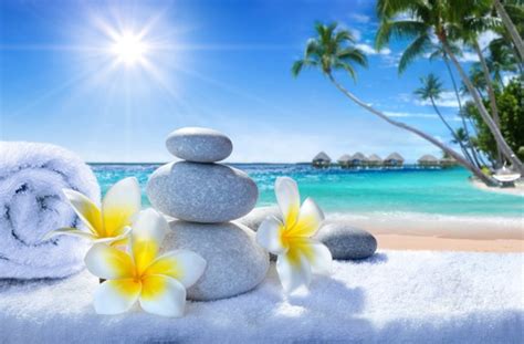 Tropical Beach Pebbles And Flowers Wall Mural Wallpaper
