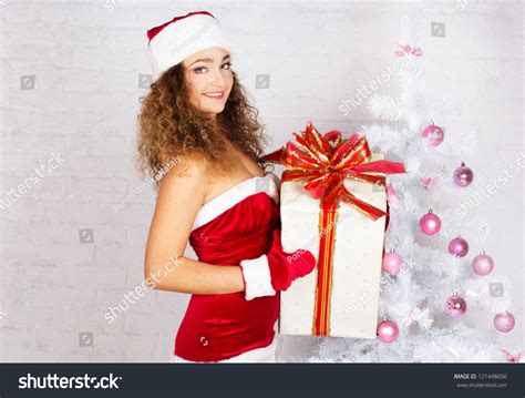 Sexy Christmas Woman On White Background Stock Photo 121448656