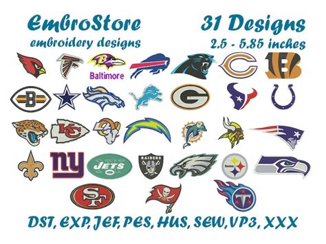 Nfl Embroidery Logo Most Common Sizes 25 585 Inches Etsy