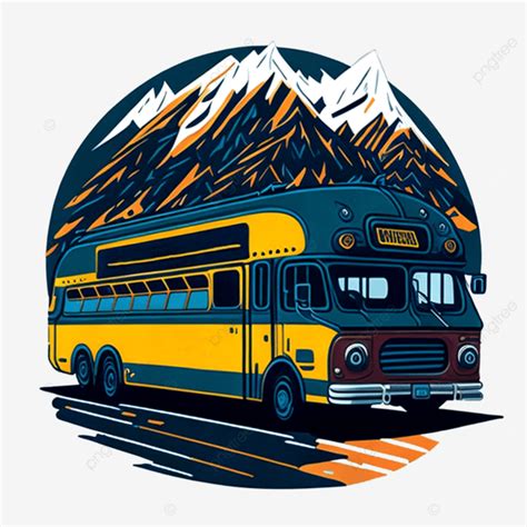 T Shirt Design With Travel Bus And Mountain View Vintage Buses Adventure Mountain PNG