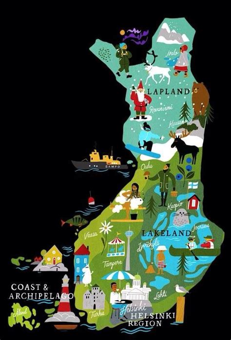 Wonderful Illustrated Map Finland Travel Rovaniemi