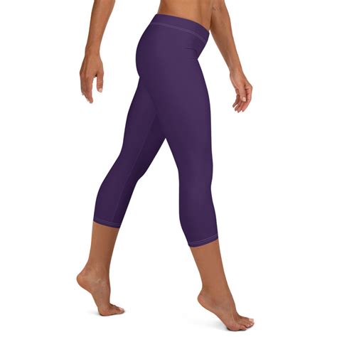 Womens Pure Purple Sports Capri Leggings Mid Rise Yoga Etsy
