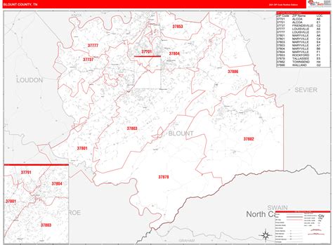 Blount County Tn Zip Code Wall Map Red Line Style By Marketmaps