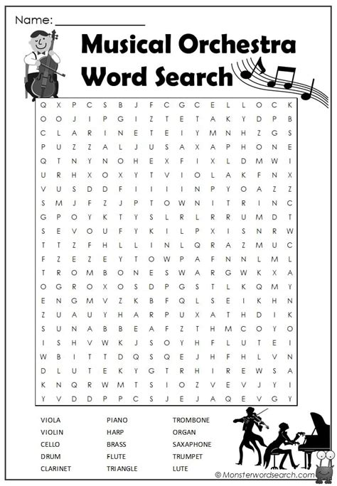 Musical Orchestra Word Search Monster Word Search